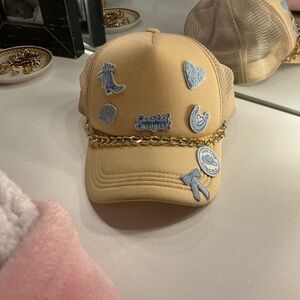 Tan Kids Cap with Blue Patches and Chain
